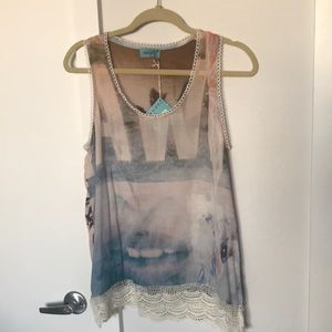 NWT Letarte Tank Top Sz L crocket trim